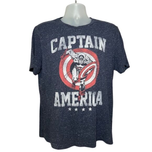 Captain America Men's Size Large Heathered Comic Book Graphic Tee Shirt Blue - Picture 1 of 3